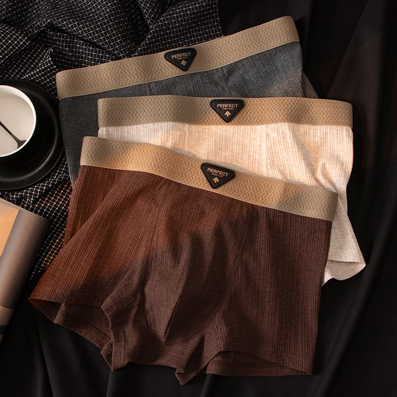 男士内裤棉感青年中腰四角裤时尚潮流舒适平角裤新款透气内裤