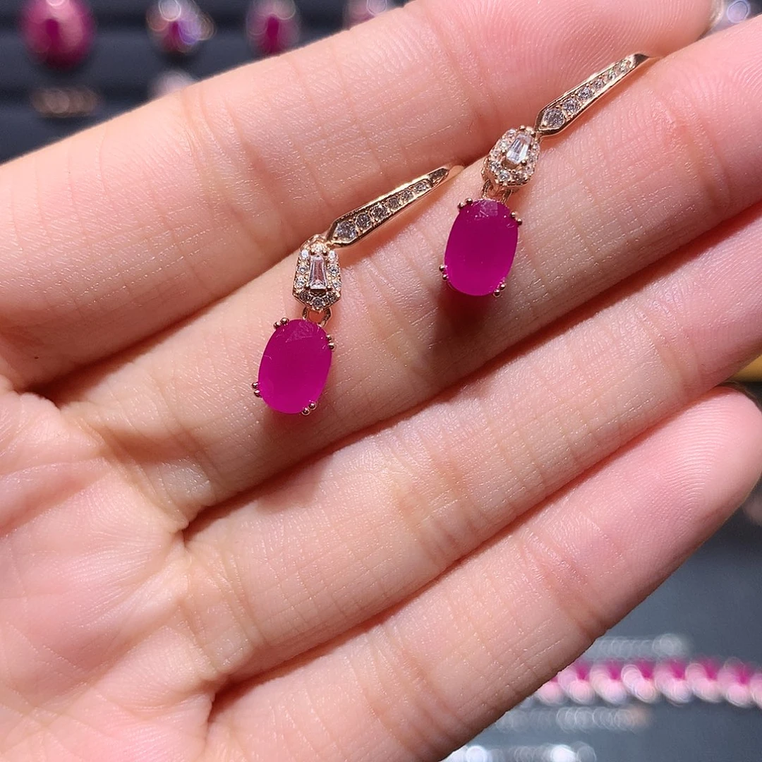 耳饰红宝石银S925镶嵌