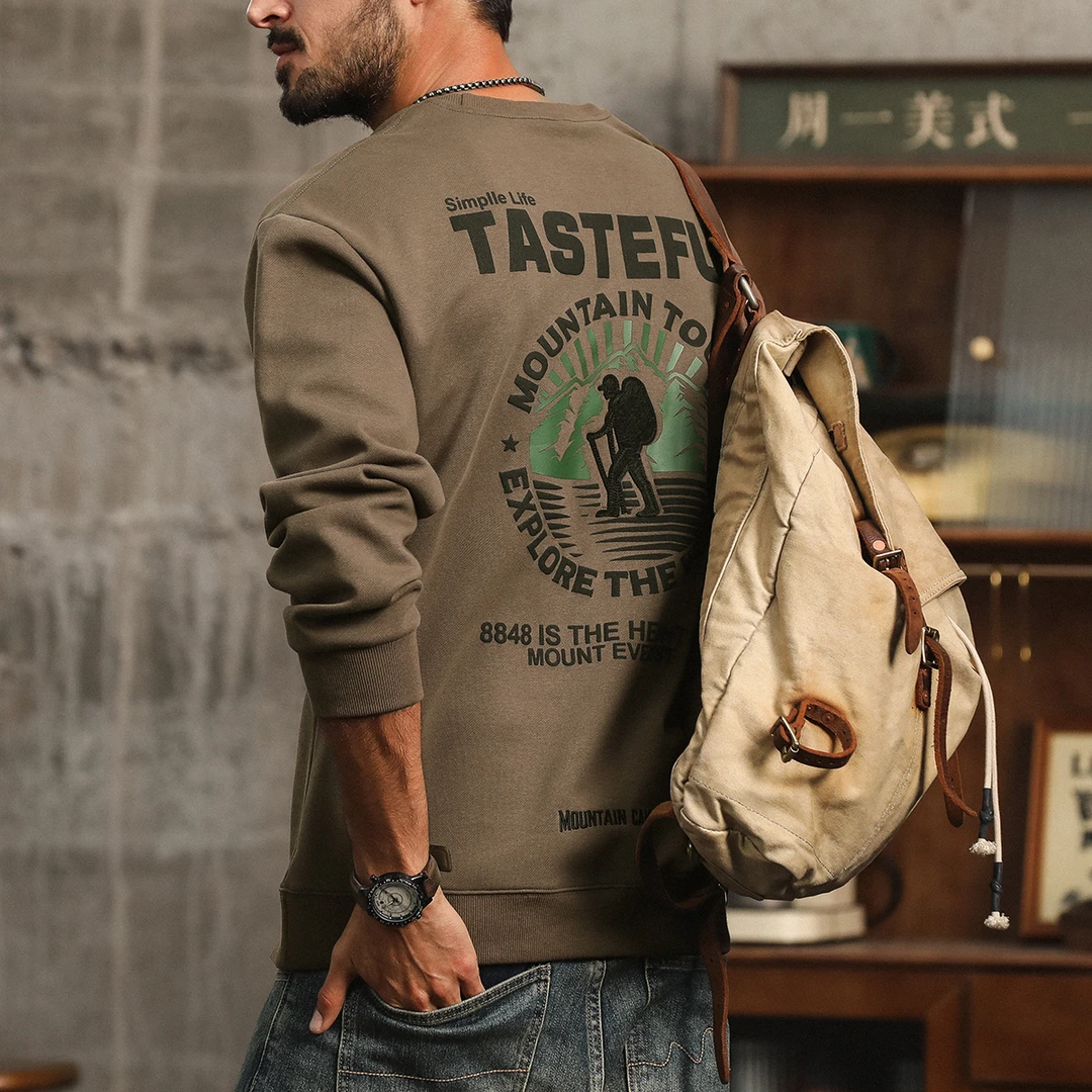 美式硬汉风圆领长袖T恤男款潮牌大LOGO宽松卫衣休闲百搭上衣服男