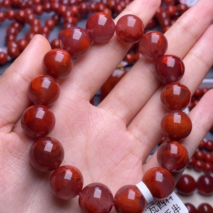 南红玛瑙未镶嵌其他（原矿）13mm高品瓦西牛血红火焰手串