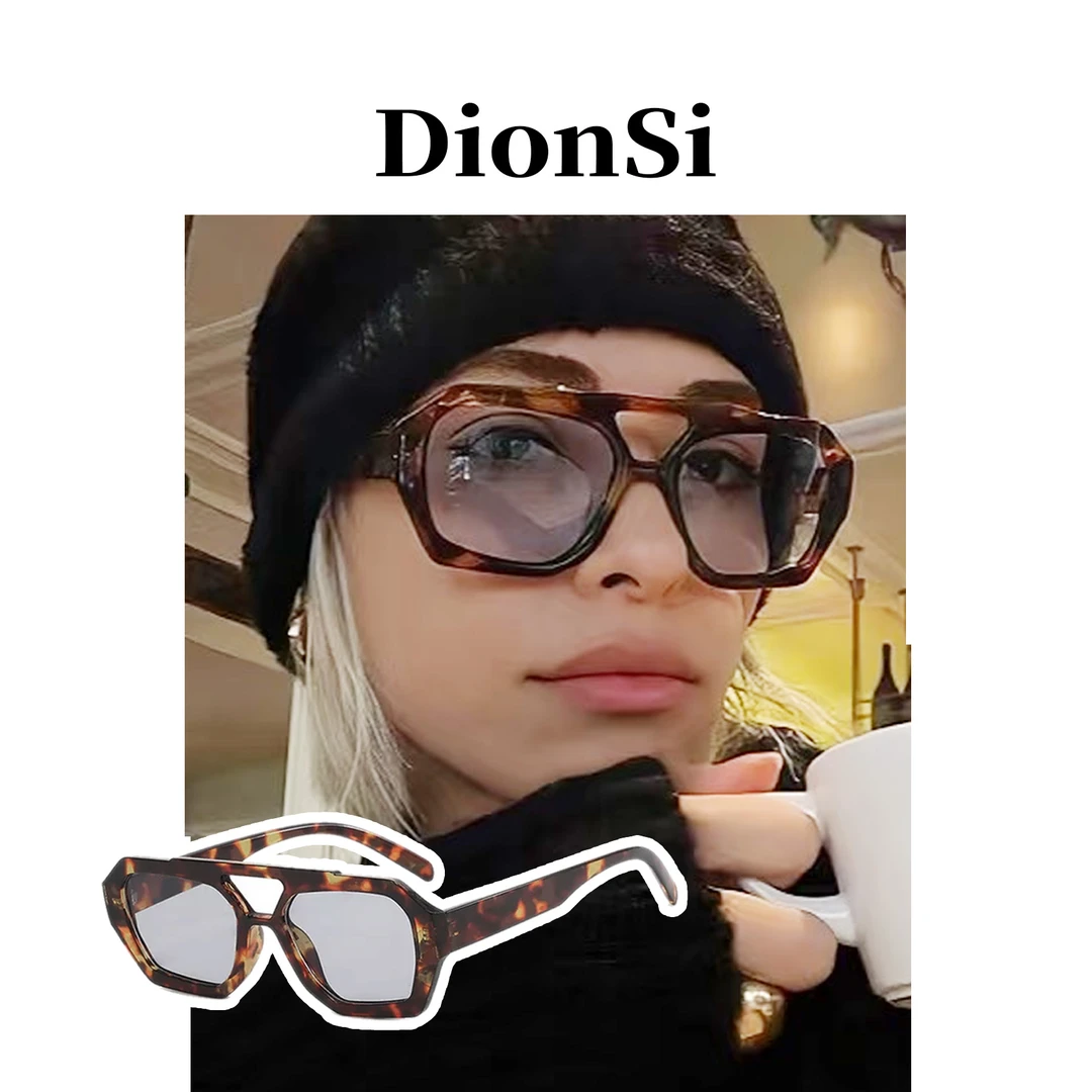 【Dionsi】豹纹ins欧美复古双梁不规则太阳镜男女款潮流个性墨镜