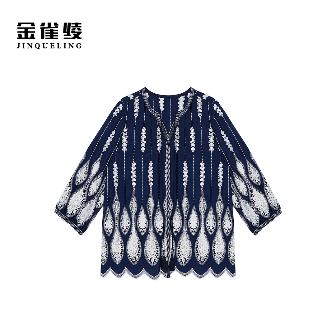 金雀绫【孔雀公主】原创设计师款时尚休闲宽松女装大码衬衫SZA1T110