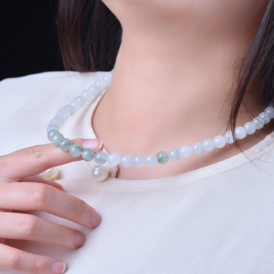 天然天山翠8mm圆珠女士时尚百搭高档颈饰送妈妈礼物