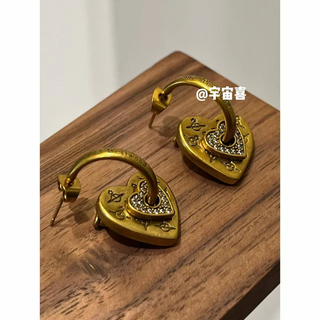 黄铜耳饰 Q1-078【黄铜星球爱心大小爱心可拆卸c字耳钉】