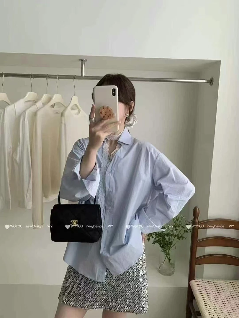 【浅浅专属】新款法式衬衫春季百搭亮片短裙时尚套装-75