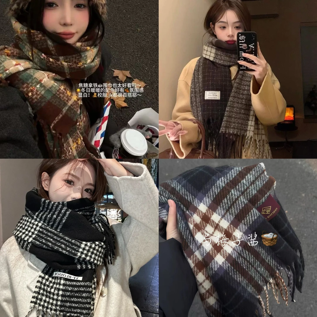 韩版ins显白格纹围巾女2025新款秋冬学生情侣时尚百搭保暖围脖