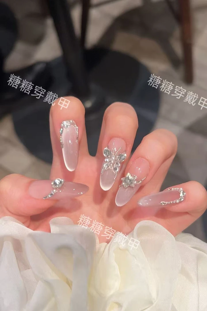 【粉黛蝶梦】时尚清新纯欲高级感成品美甲穿戴式手工穿戴甲