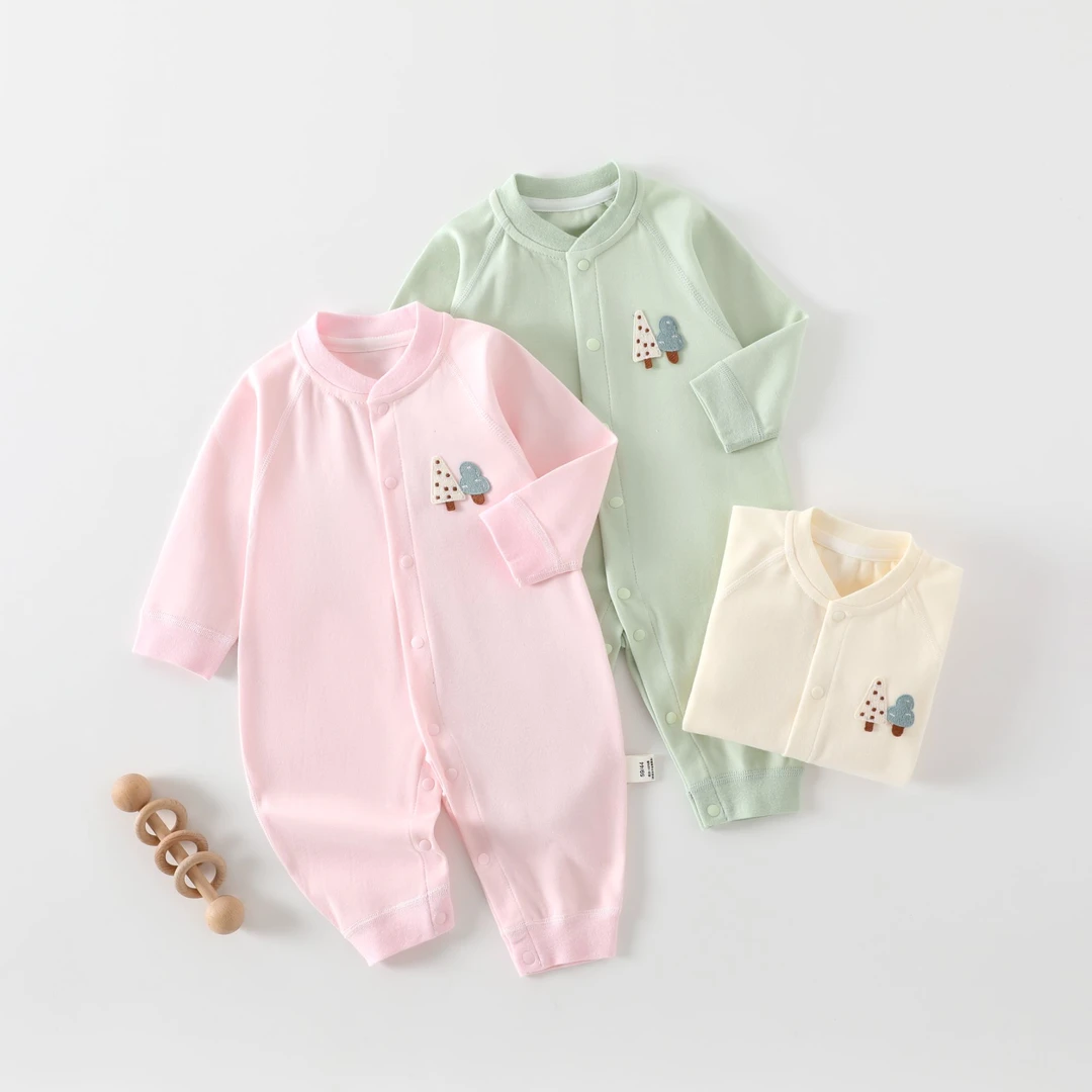 【拍2件送三角巾】婴幼儿棉长袖无骨爬服四季连体衣睡衣春秋打底