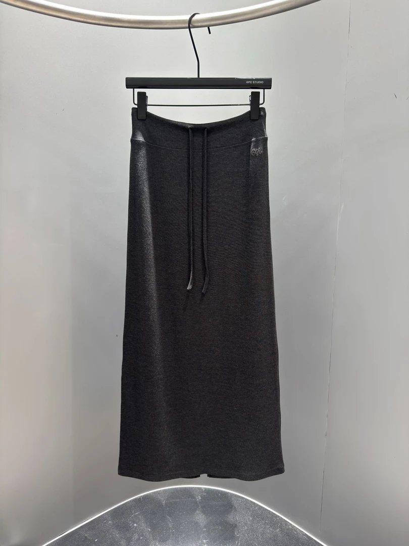 初见家【简约抽绳高腰半身长裙】2025夏款显瘦百搭中长裙小个子