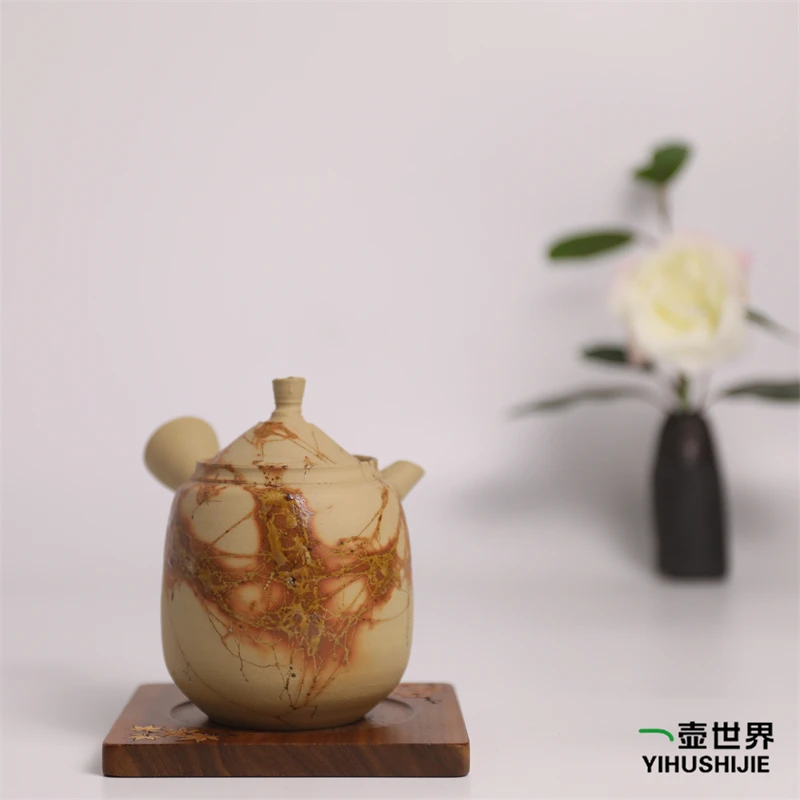 常滑烧急须 菁山 白泥 挂藻 270ml 纯手工日式紫砂侧把陶茶壶