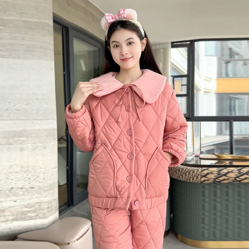 【心动梦境】小个子新款睡衣女冬加厚加绒外出可穿三层夹棉家居服