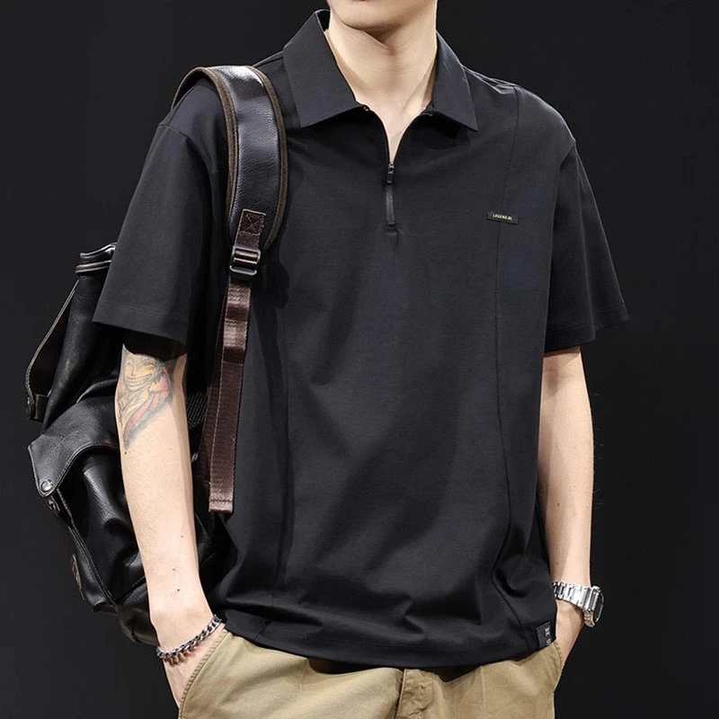 MR.MUDI/穆迪先生半拉链Polo衫短袖t恤男士上衣潮牌大码夏季2025