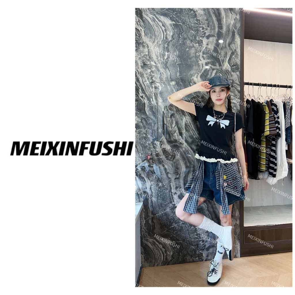 【Mei Xin】下摆木耳花边蝴蝶结设计短袖/3197/D