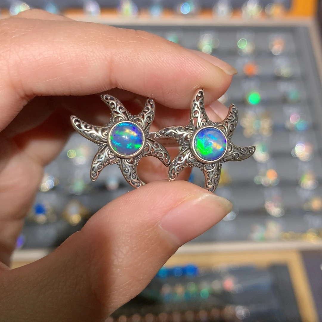 银S925镶嵌欧泊欧泊耳饰y