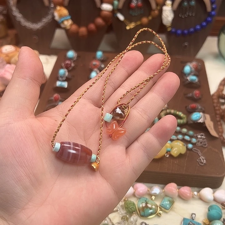 原创南红锁骨项链成品