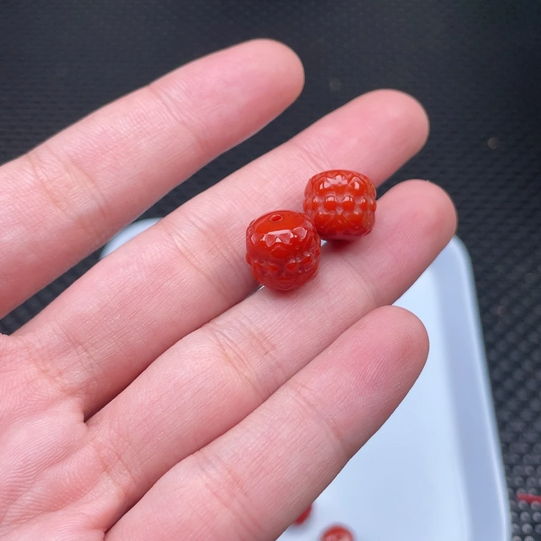 南红玛瑙12mm柿子红九转莲花珠一组2颗未镶嵌