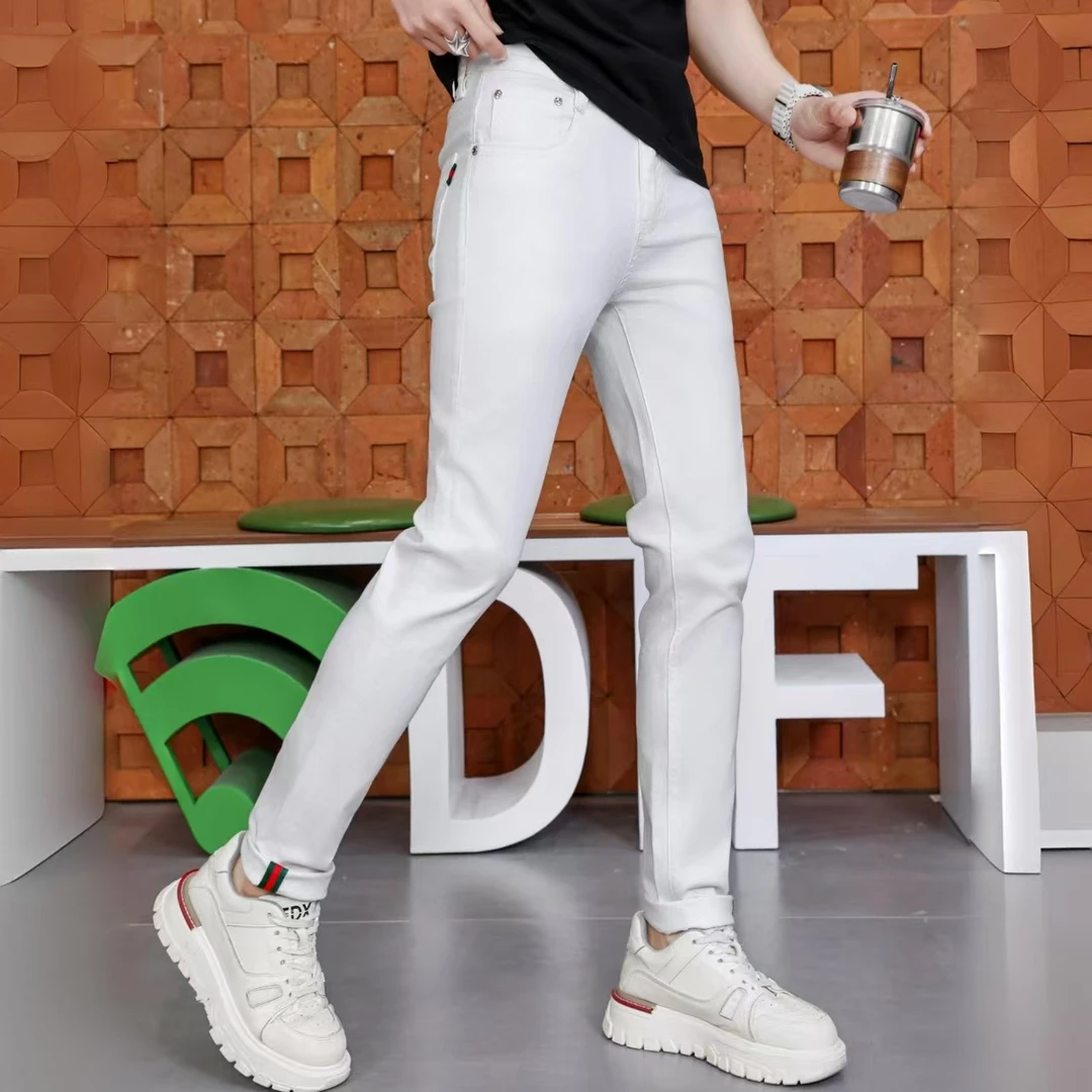 2025春夏款男士字母潮流牛仔裤轻奢时尚百搭软牛仔裤弹力休闲裤