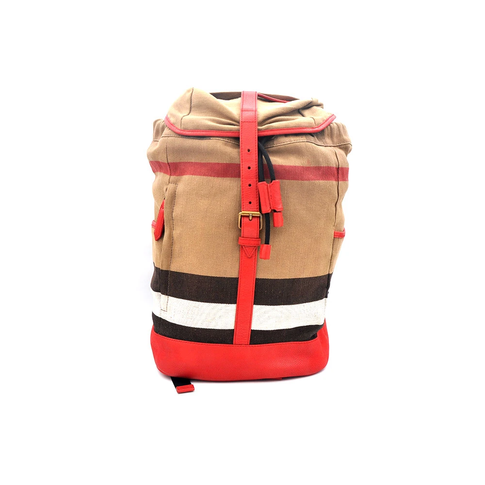 95新 BURBERRY/博柏利 97新闲置 格纹翻盖单扣双肩包30＊40/17595