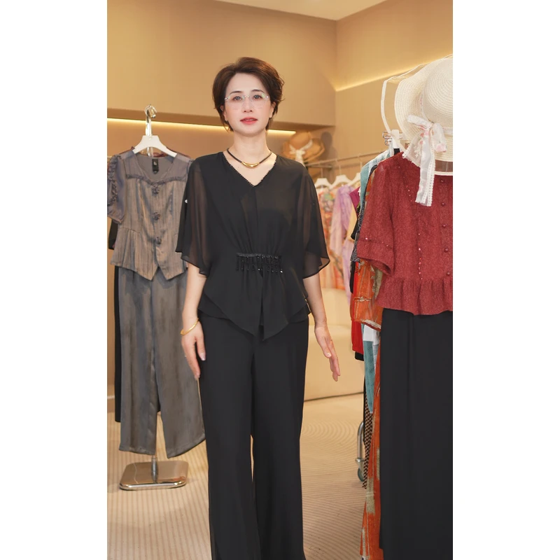 M0503 夏装两件套2025年时尚新款中国风休闲气质显瘦轻奢妈妈装女