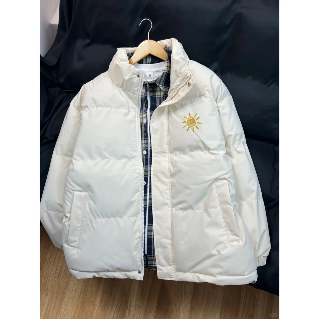 美式cleanfit立领棉服简约绘画太阳印花秋冬潮流百搭情侣百搭外套