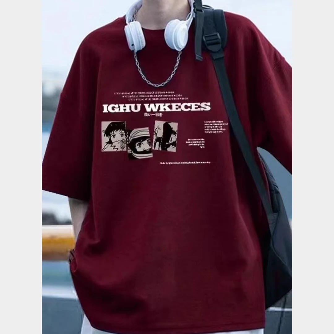 2025短袖夏季潮牌纯棉T恤男圆领百搭宽松大码重磅半袖印花t恤上衣