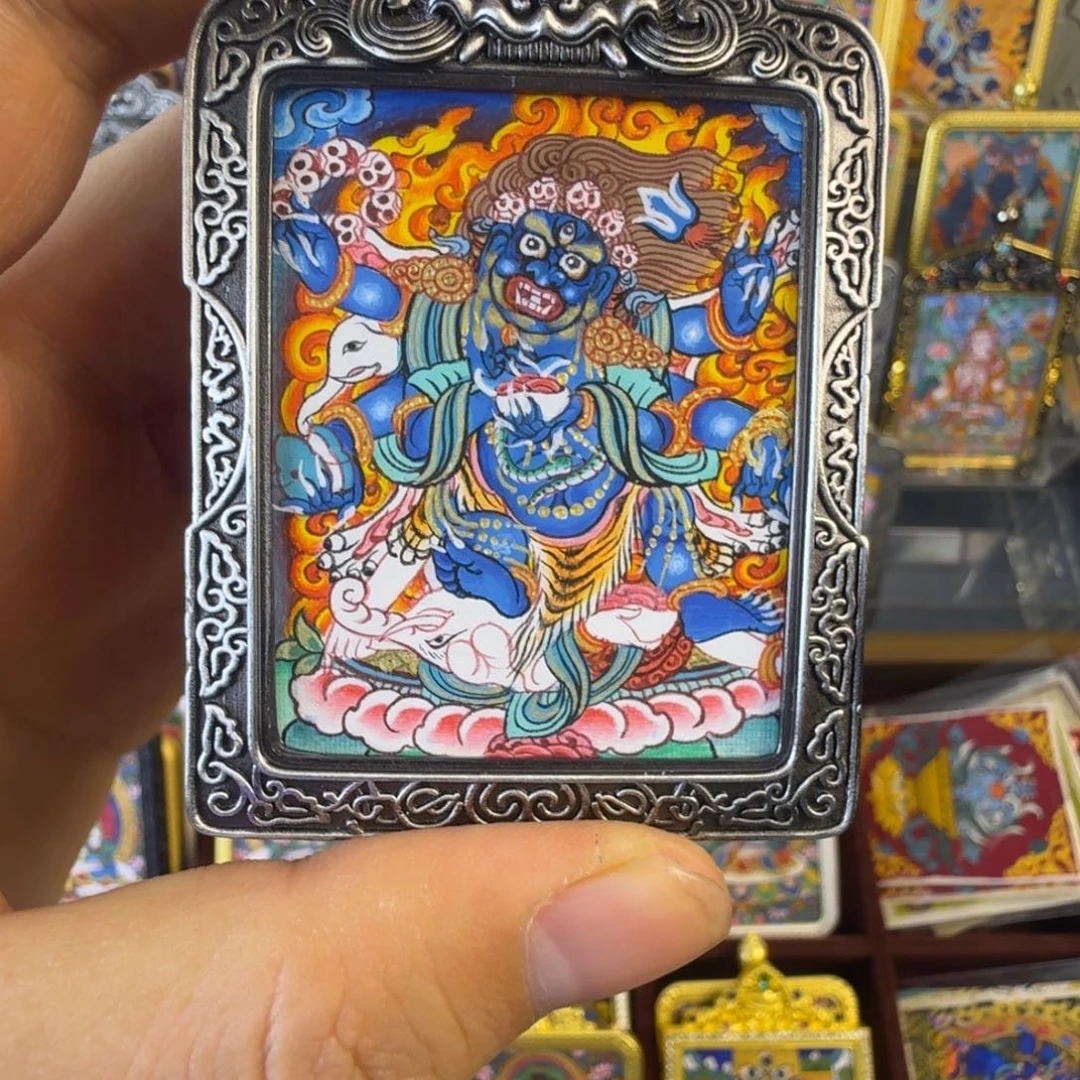 吊坠纯手绘热贡六臂大黑天唐卡
