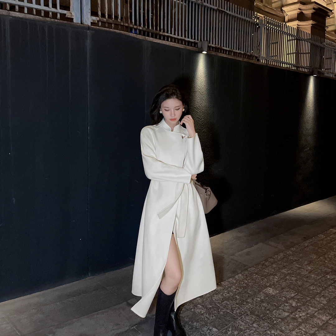 高级感白色双面羊绒大衣女2025冬季新款韩系宽松显瘦气质毛呢外套