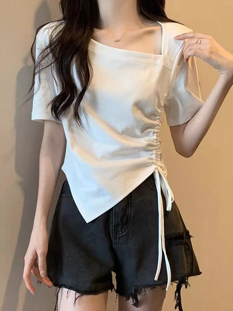 【社】夏季新款潮流韩版百搭绑带式纯色T恤（非看直播勿拍）