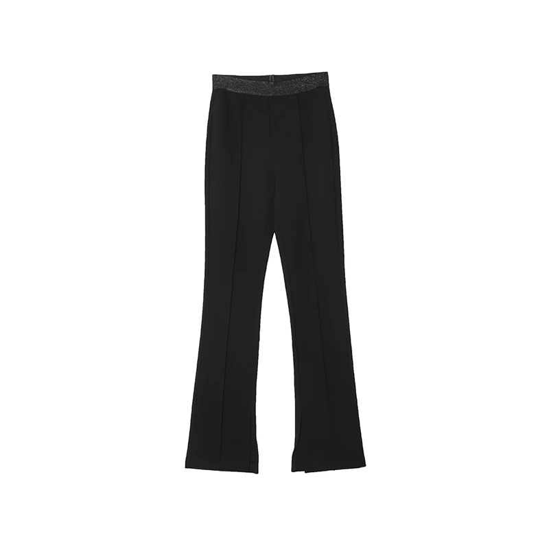 CELLENDI简约精致利落独特时尚微喇开叉松紧腰显瘦微喇叭裤22157