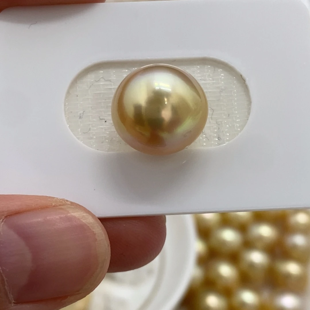海水珍珠裸珠金珠干枯镜面光13.8mm