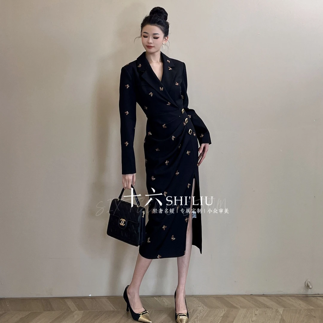 【十六原创】蝴蝶刺绣工艺休闲时尚设计师女装连衣裙21535