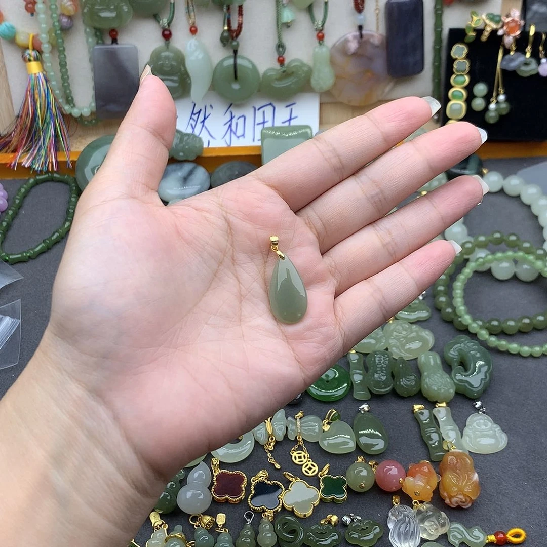 和田玉银S925镶嵌吊坠(不含链)