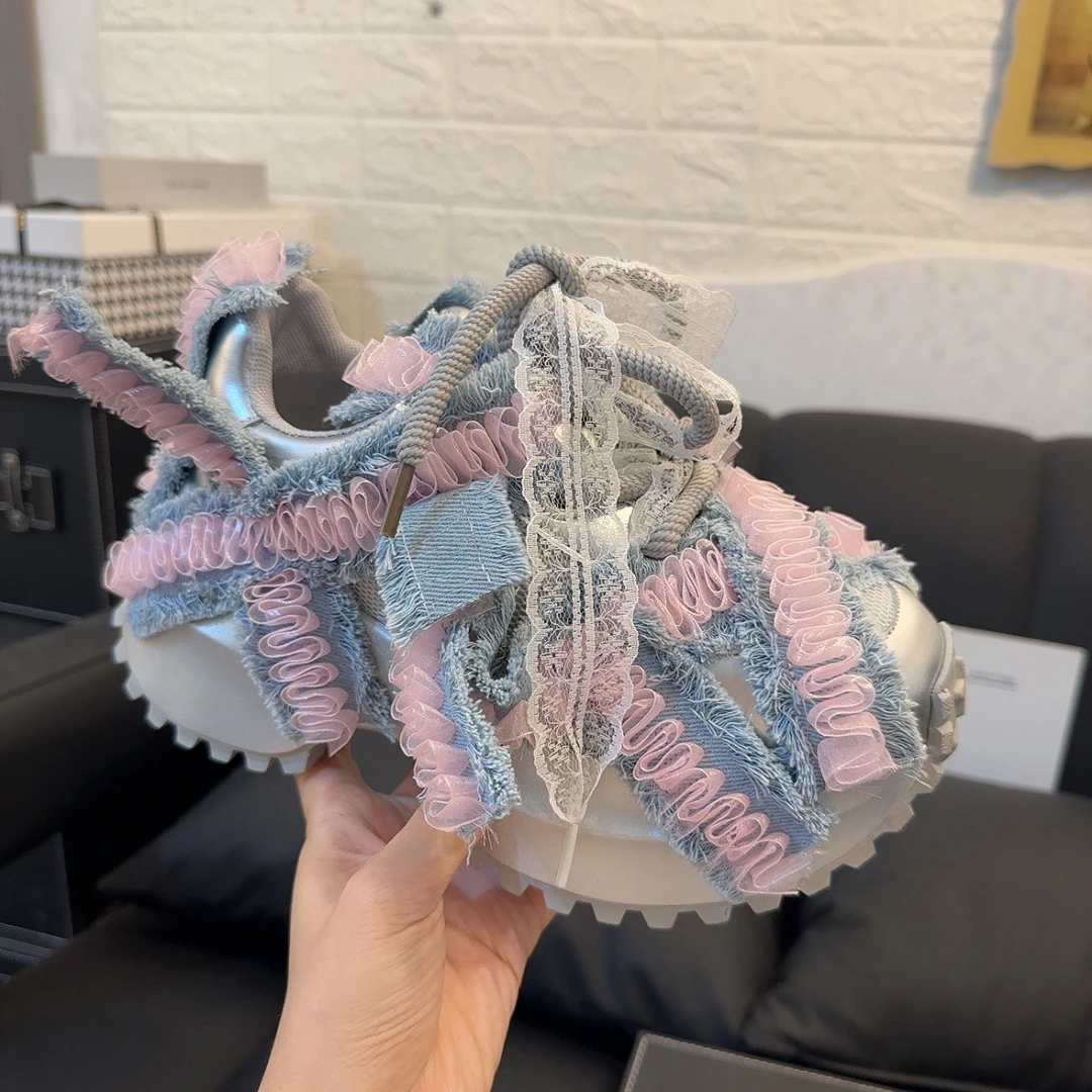 欧货重工2025早秋爆款透气厚底增高小众设计猫须牛仔重工老爹鞋女