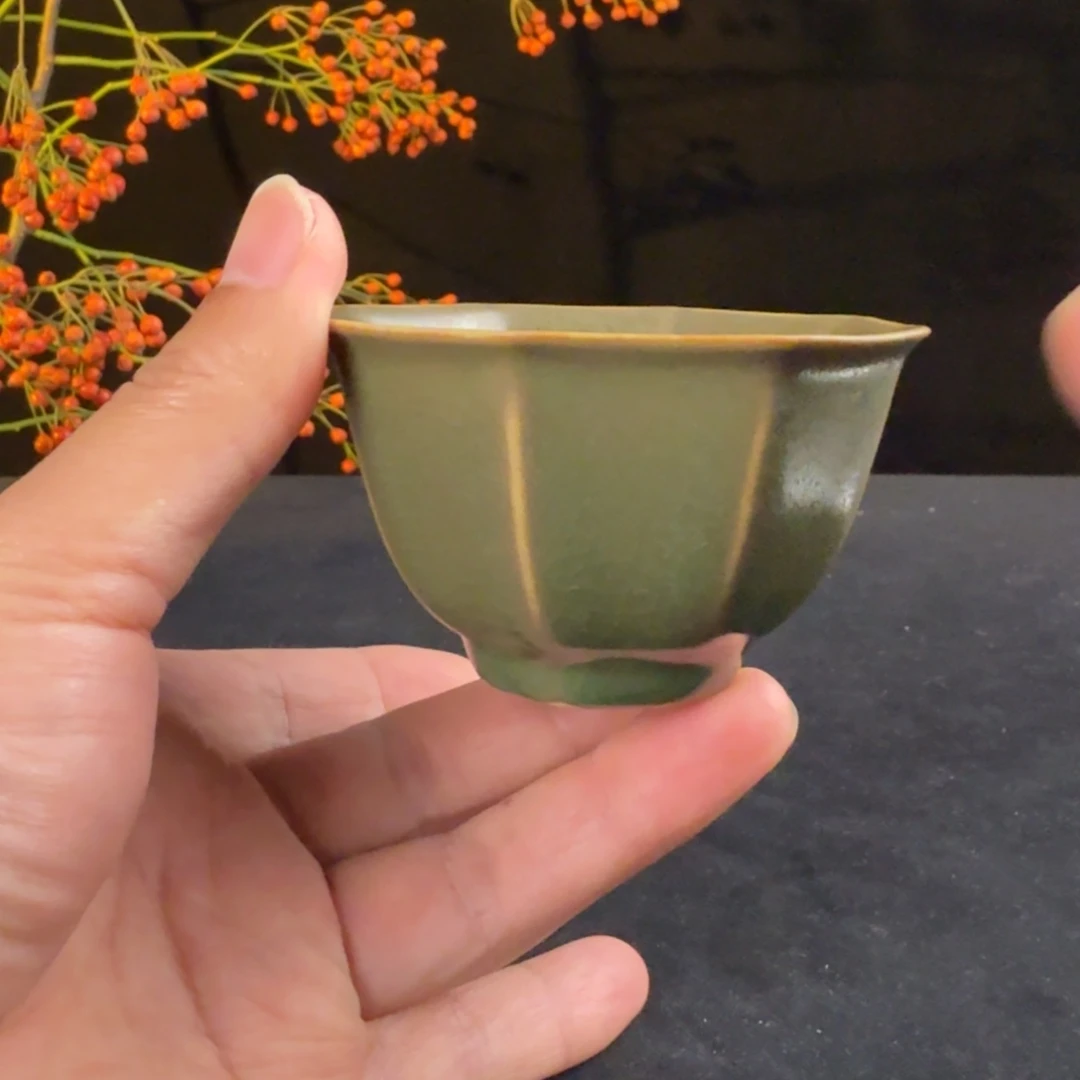 摆件汝瓷八方杯原矿原釉