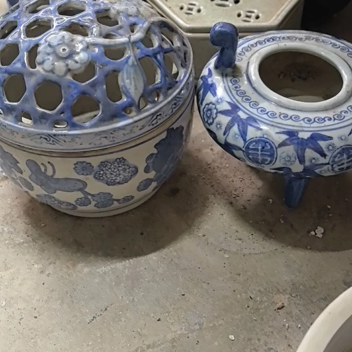 清***语青花瓷器香炉2个包邮