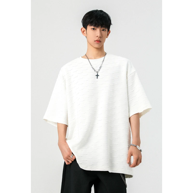 2025 夏季新款港风肌理感ins短袖T恤潮流宽松半袖百搭纯色