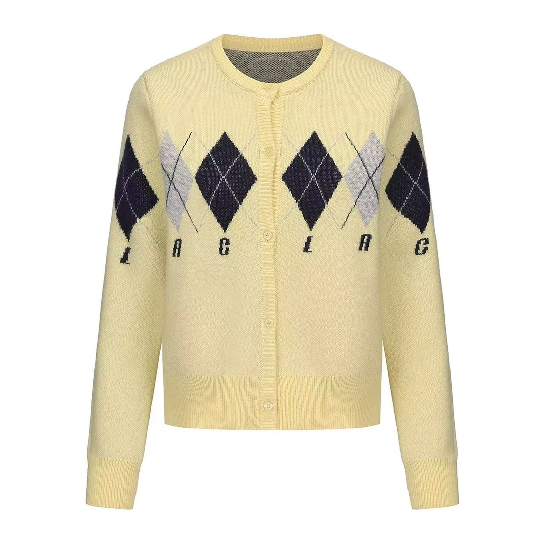 LACERTA莱瑟塔 25秋 学院风 菱格LOGO 羊毛针织开衫外套