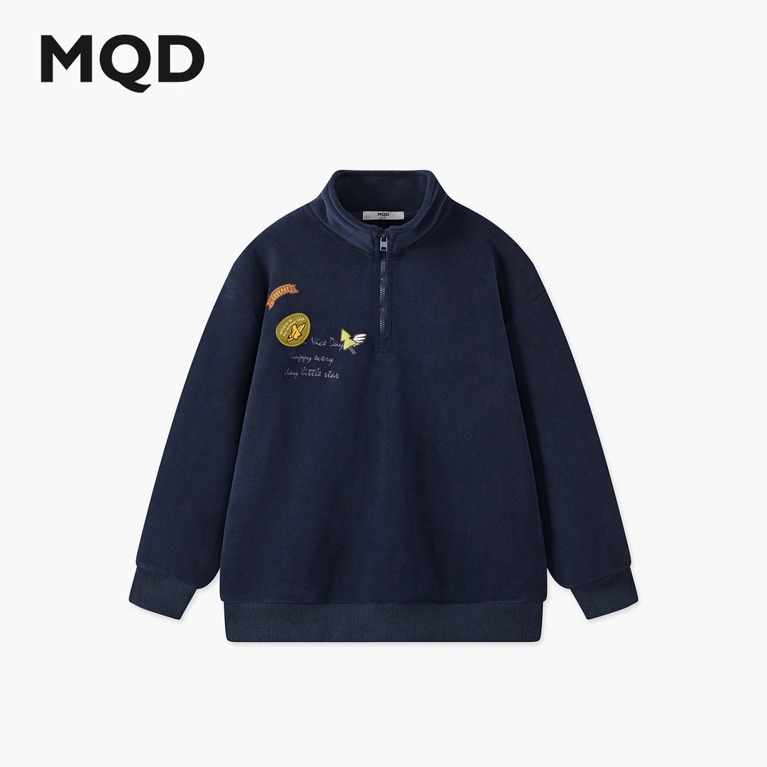 【加绒】MQD男童25冬新款街潮学院风立领护颈保暖卫衣9654W0636