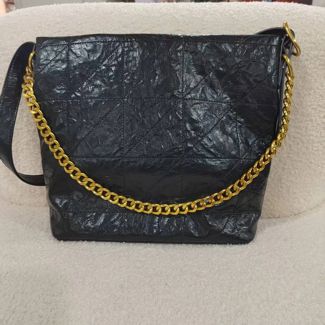 Laugh Queen无手工打造女士包手拎斜跨黑色太手抓纹方袋26cm