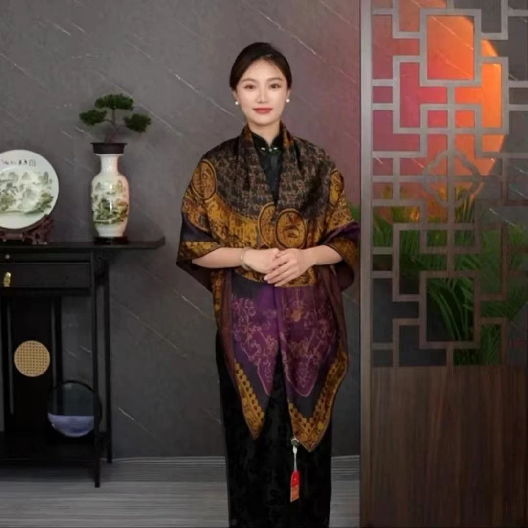 XYS-478 [唐朝盛世]长巾国风丝巾双面双色复古围巾披肩女（140*14