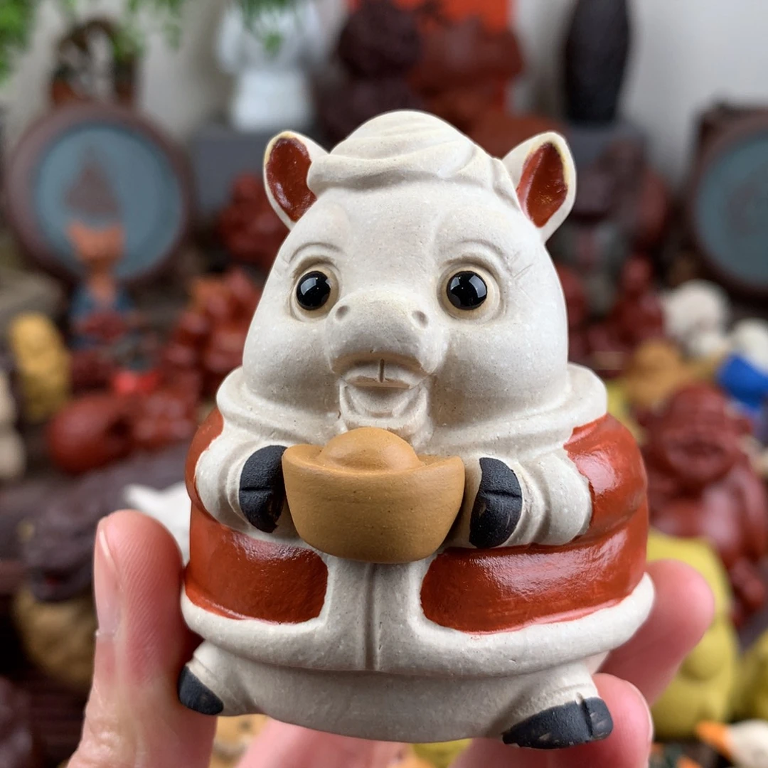 紫砂茶宠马上有钱白段泥粉浆