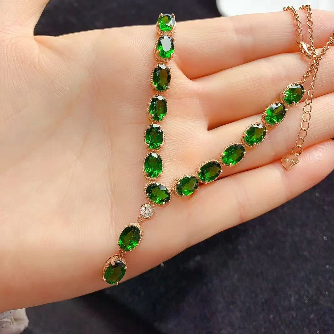 天然透辉石时尚精致晚宴链s925银精工镶嵌复古宫廷风气质锁骨链