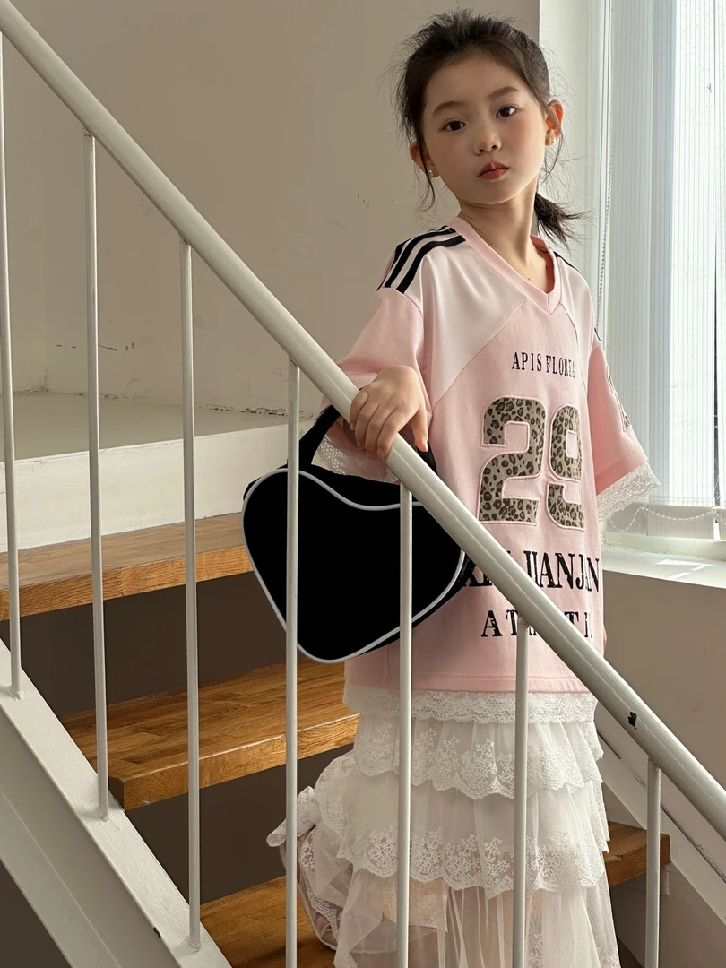 【豪宝贝】2025夏款数字刺绣芭蕾风T恤S028