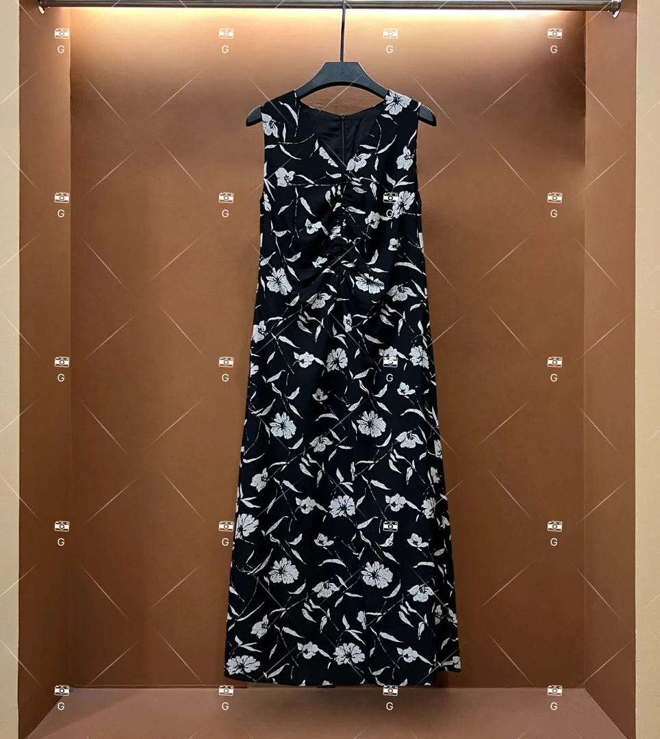 【乐】夏季新款复古时尚百搭印花无袖连衣裙 D488-2