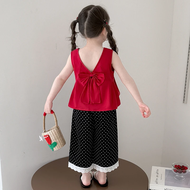 女童无袖套装夏季新款儿童蝴蝶结背心阔腿裤洋气女宝超好看两件套