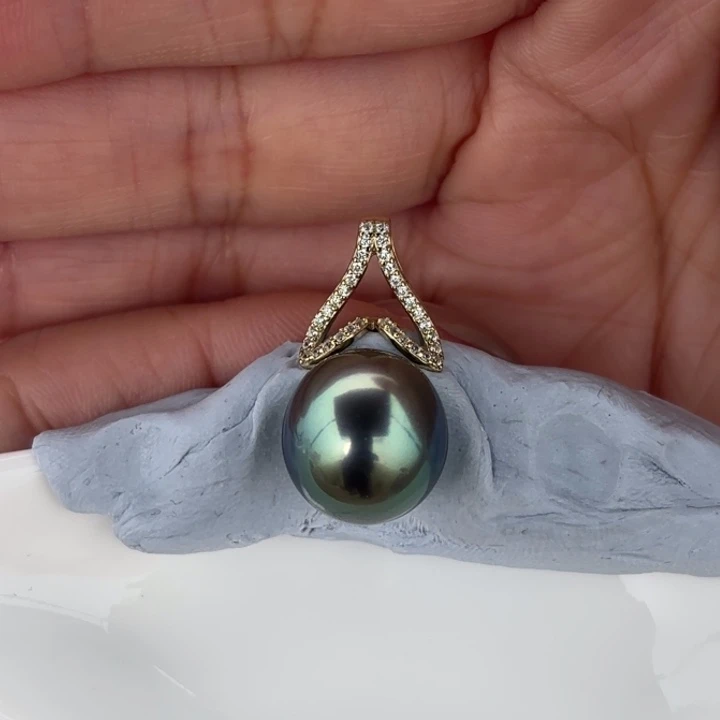 定制海水珍珠银S925镶嵌吊坠(不含链)13.3mm大溪地一颗