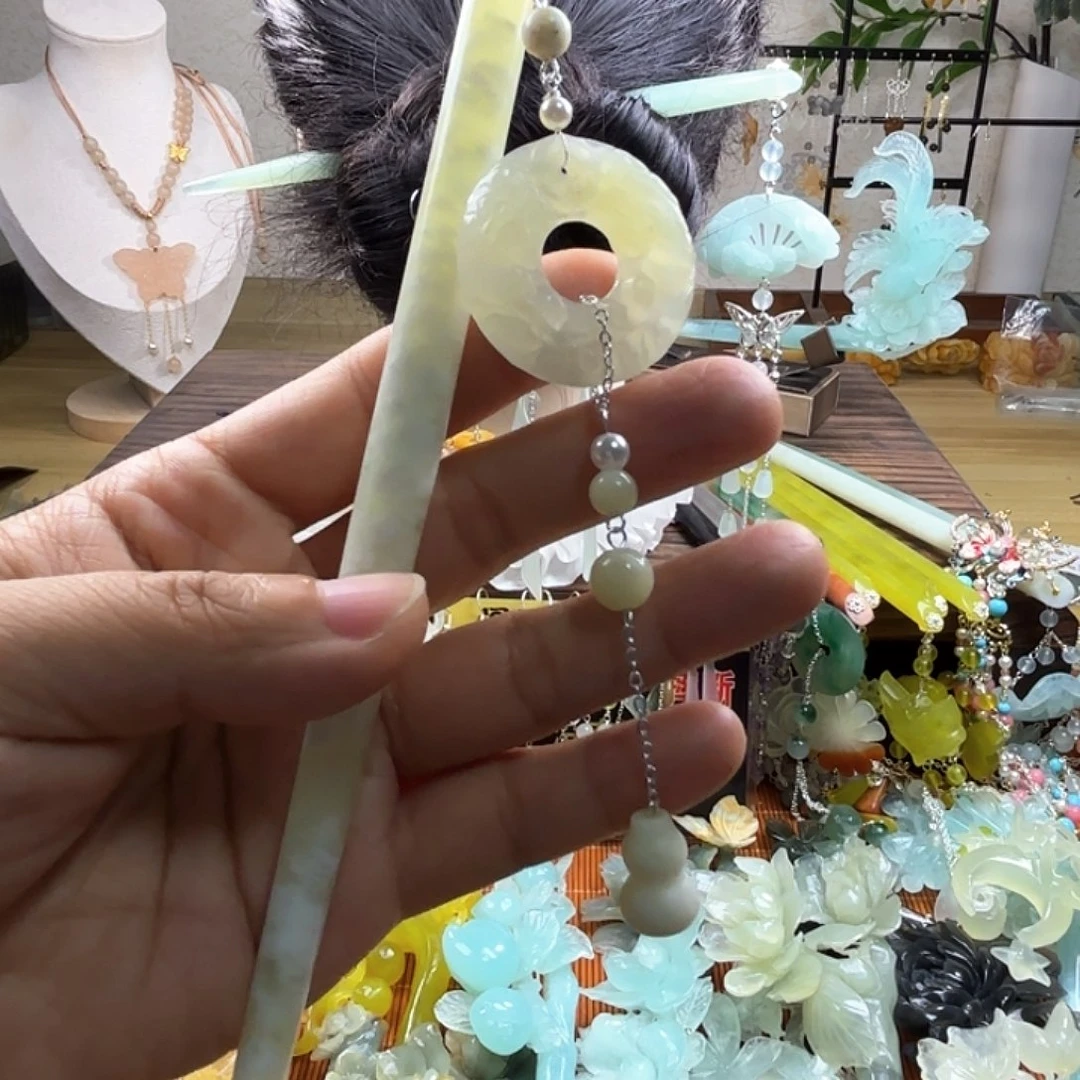 蛇纹石玉合金发饰
