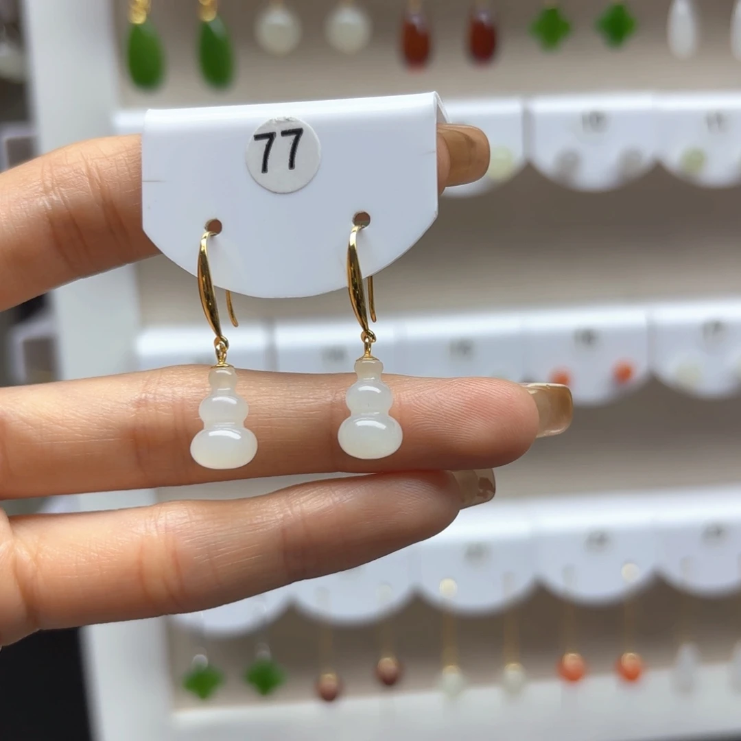 和田玉银S925镶嵌耳饰2