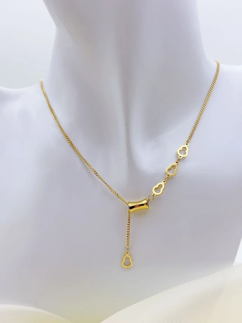 钛钢项链 【Kiss娜】钛钢3801时尚蛮腰葫芦流苏项链