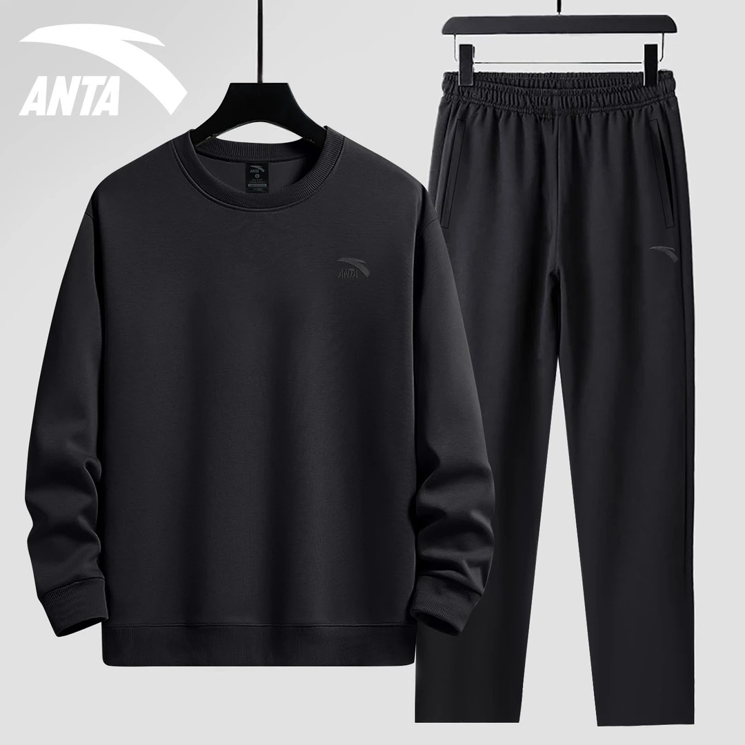 安踏运动套装男2025新款冬季圆领套头上衣长袖卫衣卫裤休闲两件套